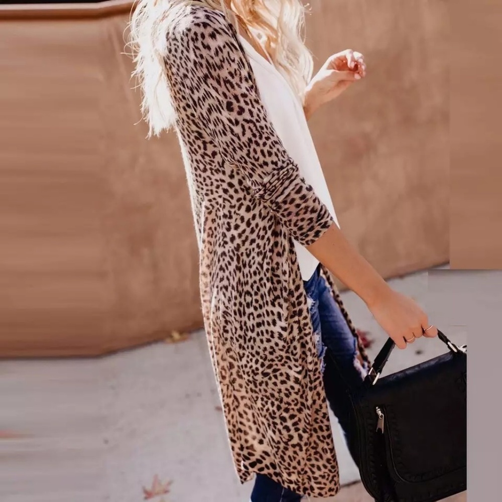 New ! Sexy Leopard Print Cardigan Duster - Picture 4 of 6
